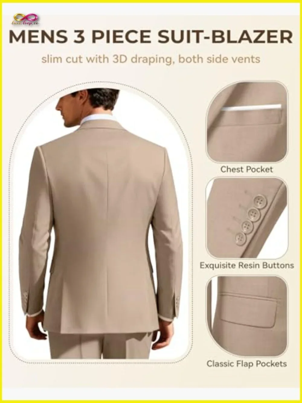 Slim Fit Three Piece Suit Set Modern Fitted Blazer Vest Pants Formal Wedding